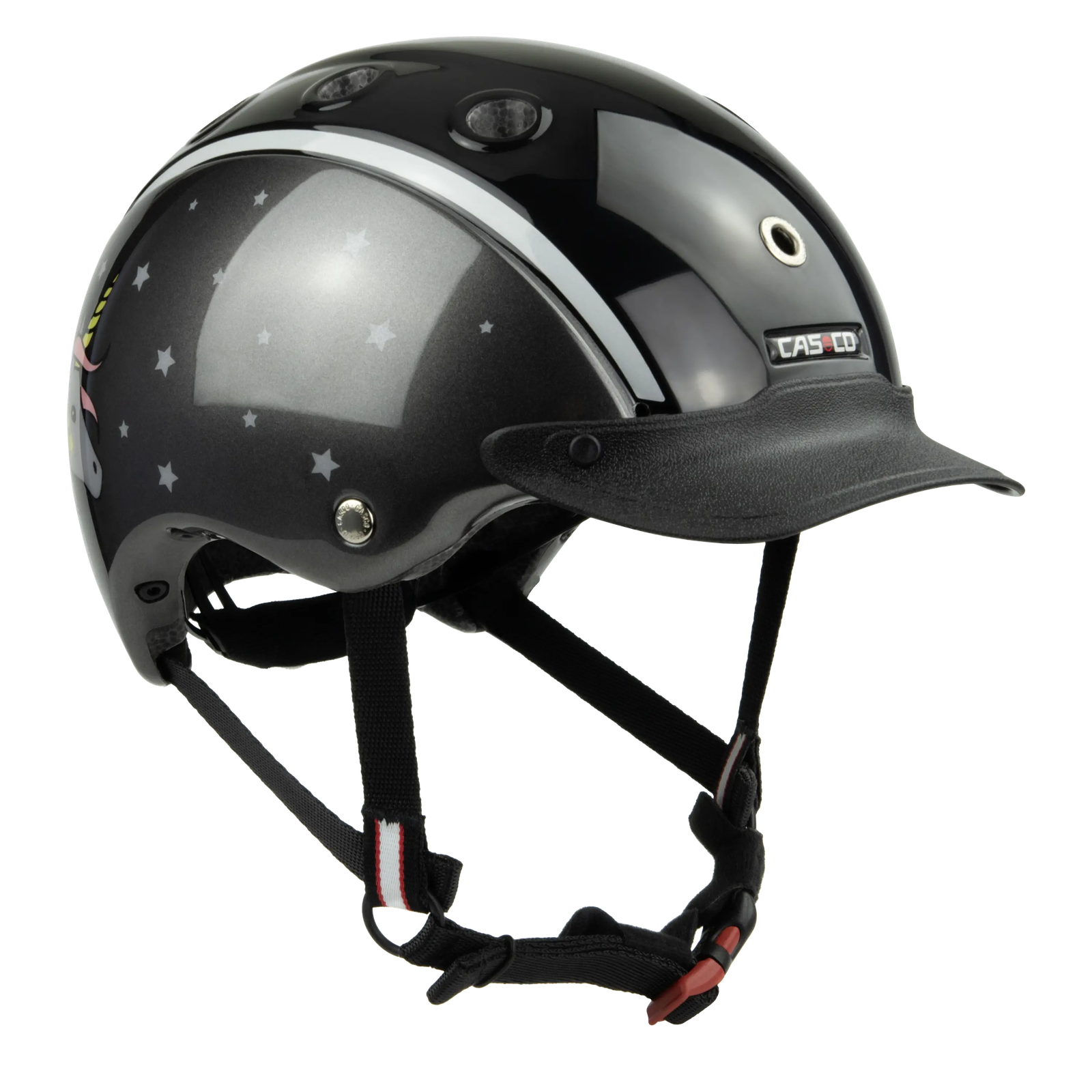Casco Kinder Reithelm Nori Einhorn schwarz grau